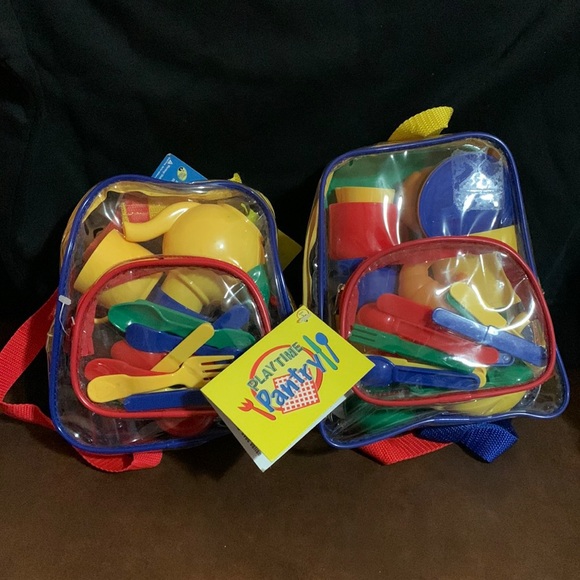 🆕 Two Clear Kid Size Backpacks filled with plastic,TOY, Kitchen play sets - Picture 1 of 9